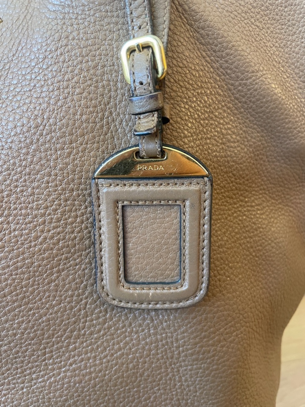 Prada Pebbled Leather Tote Bag Brown Gold Hardware | Large Work Tote Shoulder Ba - Picture 3 of 14